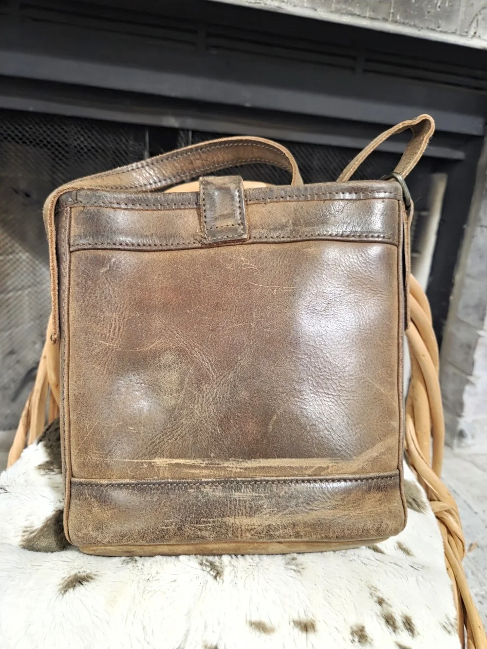 STS Ranchwear Brown Leather Crossbody with Black & White Haircalf
